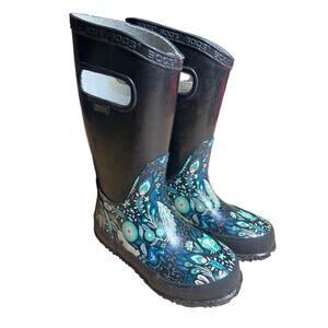BOGS Classic High Blue Floral Boot Size Kids 10 Warm Rain Waterproof